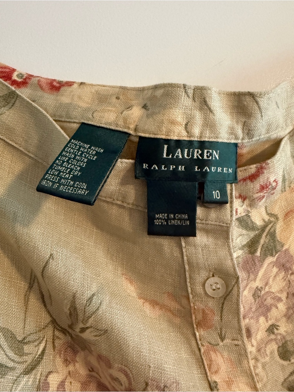 Vintage Linen Ralph Lauren Sage Green Floral A-Line Button-Front Skirt Size 10 - Picture 3 of 4